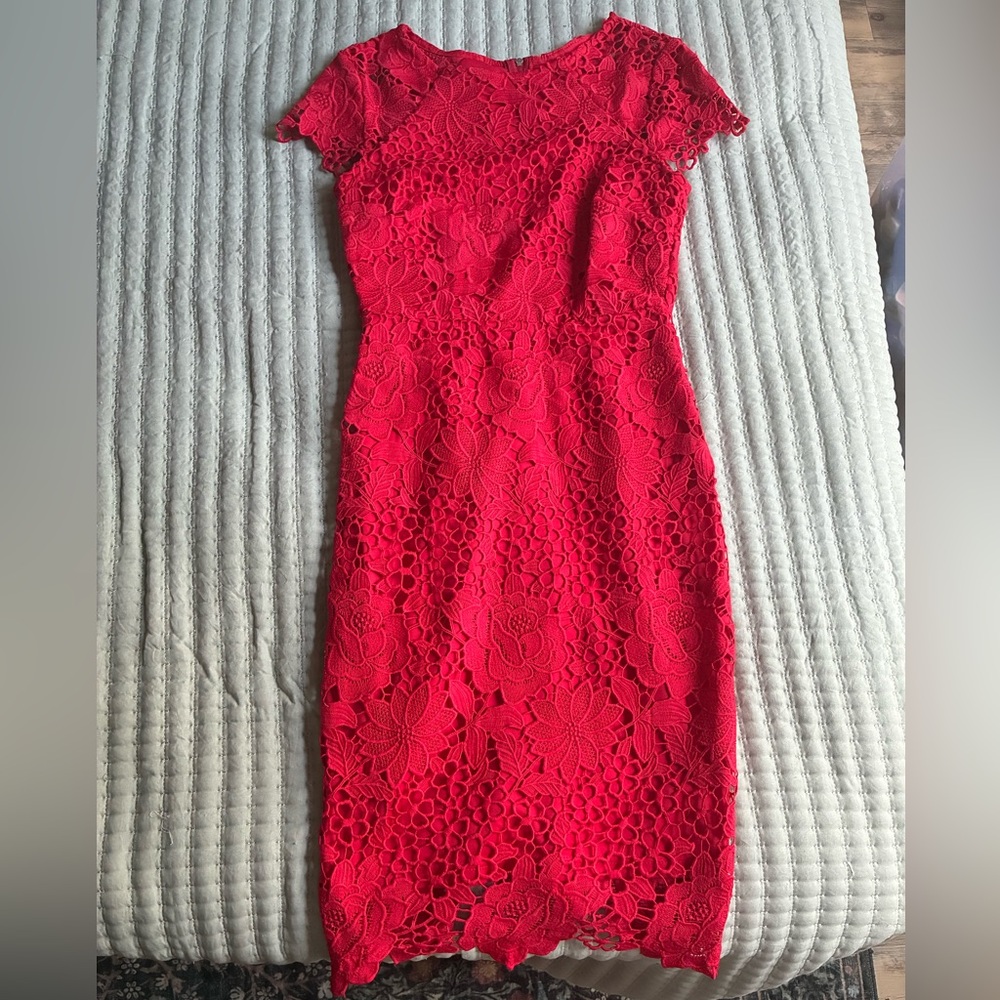 Paper Dolls Vibrant Red Lace Midi Dress Petite 4